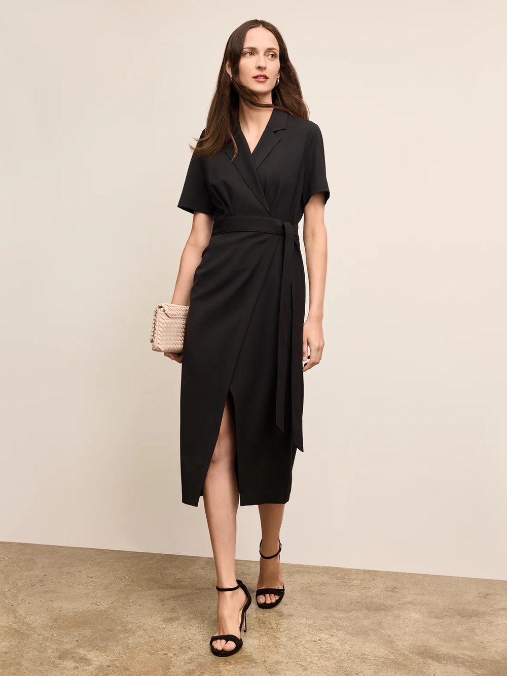 M.M. Lafleur Black Wrap Midi Dress with Tie Waist